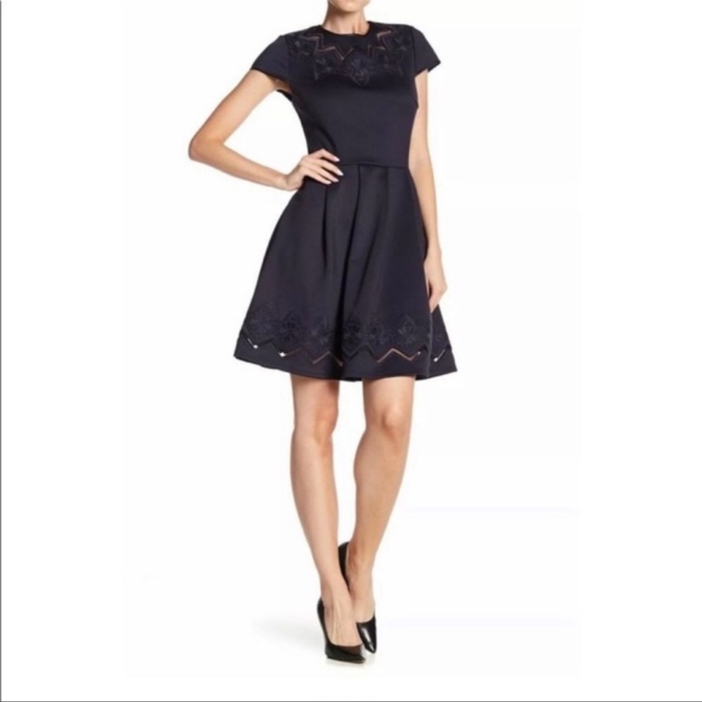 Ted Baker- Beautiful Embroidered Burgundy Dress